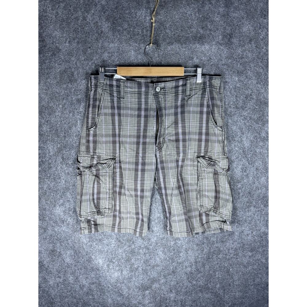 Levis Cargo Shorts Men 36x11 Plaid Flap Back Pockets Baggy Skater Y2K